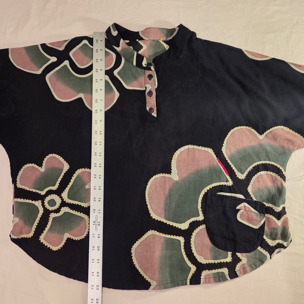 Boho Women's Boxy Pullover Short Sleeve Blouse 100% Cotton Embroidered Hippie - Picture 8 of 12